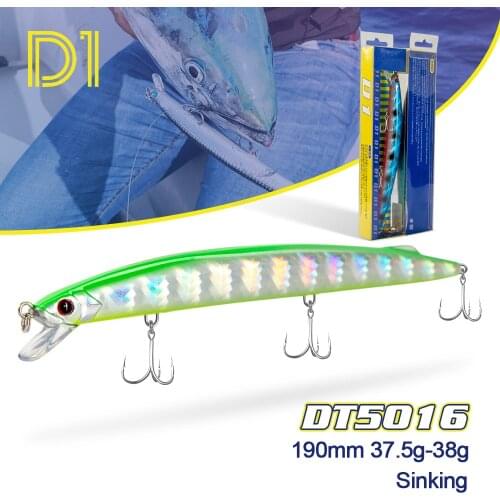 D1 New sea fishing lure 2021 for Barracuda mackerel sardine pike 190mm 36g Sinking minnow baits Depth 0.6-0.9m jerkbait DT5016