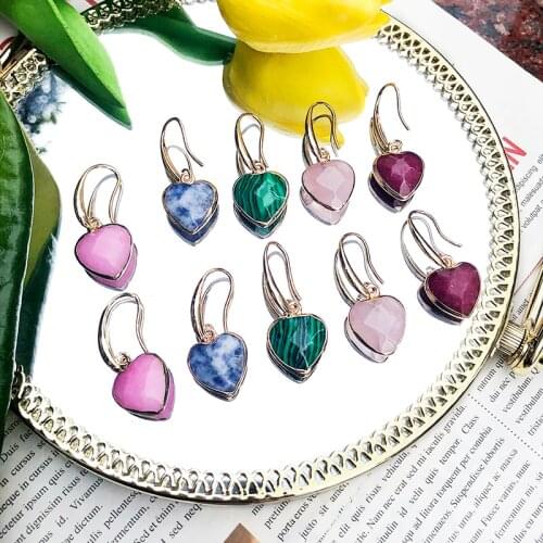 SAY HELLO Natural Stone Turquoises Rectangle Heart Water-drop Pendant Dangle Earrings for Women Trendy Jewelry Gift K6964