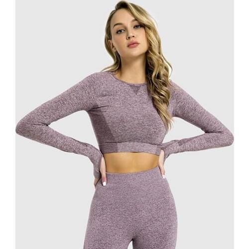 Yoga Shirts Women Autumn And Winter Long Sleeve Seamless Tight Yoga Top Fitness Jacquard Exercise Clothing T-Shirt