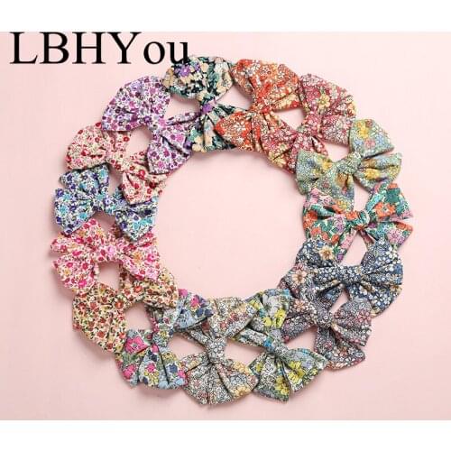15pcs School Girls Floral Prints Hair Clips 2020 New Summer Flowers Prints Bows Hair Barrettes For Girls Kids Cotton Hair Wear
