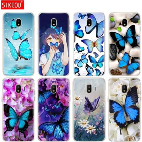 Silicone cover phone case for Samsung Galaxy J3 J5 J7 2017 J330 J530 J730 PRO j2 2018 beautiful flower butterfly in blue