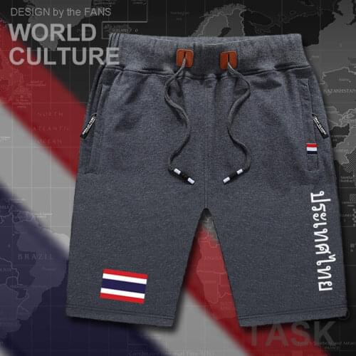 Thailand mens shorts beach new mens board shorts flag workout zipper pocket sweat bodybuilding knee cotton country Thai TH
