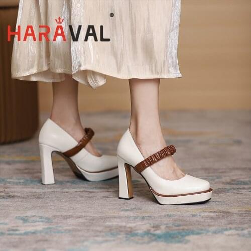 HARAVAL High Heels Women Pumps Shoes Eleagnt Fashion Mary Janes Office & Career Black White Spring Autumn Sexy Shoes Women B383