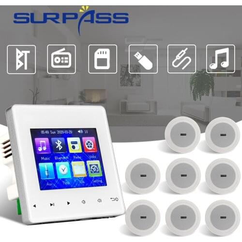 Power Bluetooth Wall Amplifier Fm Radio USB HiFi Stereo Home Audio System PA Ceiling Speaker Background Music Touch Screen Amp