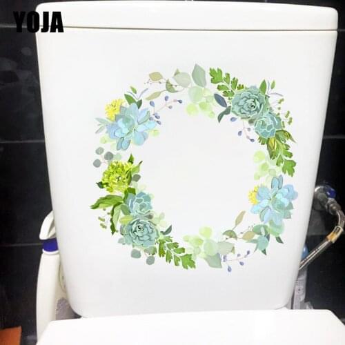 YOJA 25.5CM×25.3CM Plant Weave Green Wreath Home Wall Stickers Fresh WC Toilet Decoration T1-2516