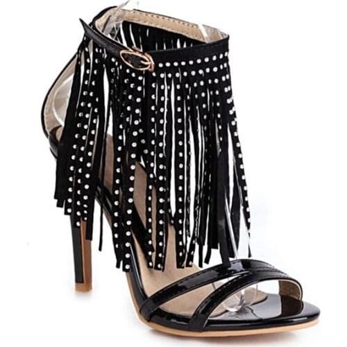 New Arrival Sandals Women 2021 Gladiator Ankle Tassels High Heels Sexy Fashion Wedding Party Ladies Shoes Large Size 32-50 T308