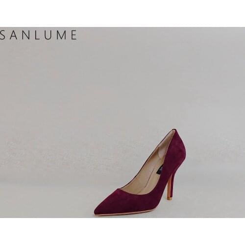 SANLUME Summer Shoes Woman High Heel Pumps Women Sandals Genuine Leather Slip On Party Ladies Elegant Thin Heels Pointed Toe