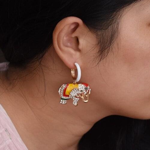 Fashion Women Shiny Rhinestone Dangle Earring Elephant Shape Mixed Color For Female Vintage Statement Jewelry Gift