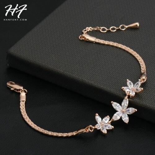 H023 Three Clear Flower Rose Gold Color Bracelet Jewelry Made with Genuine Austrian Crystals HotSale