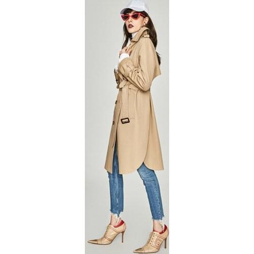 Kaki Brown Trench Coat Womens Spring Autumn Loose Long Commuter Trench Coat Western Style Women Fashion Women Windbreaker