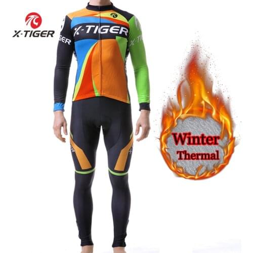 X-Tiger Pro Winter Thermal Fleece Cycling Jersey Set Keep Warm Mountain Bike Clothes Wear Racing Bicycle Cycling Clothing