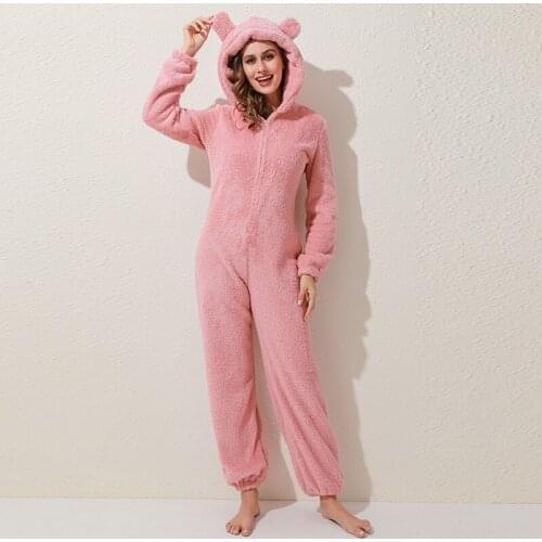 Winter Warm Pyjamas Women Onesies Fluffy Fleece Jumpsuits Sleepwear Overall Plus Size Hood Sets Pajamas For Women Adult