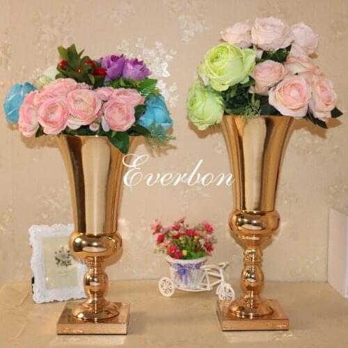 10pcs/lot, 430mm/490mm Metal Gold Flower Vases for Wedding Flowers Decorations New Arrival with Elegant design