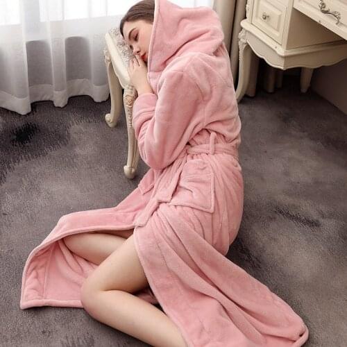 2021 Winter Flannel Hooded Women Sleepwear Ladies Solid Color Pajamas Thicken Warm Soft Night Dress Female Nightgown Oversize