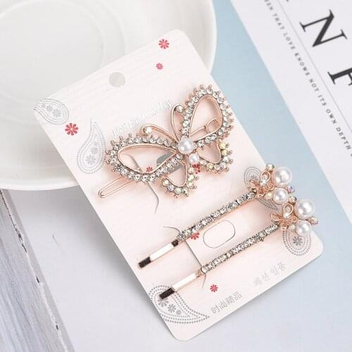 60set/lot 3pcs/set DIY Simple Multi Drill Hair Clips Suits Love Hearts Bow Tie Hairpins Hair Styling Tools Accessories HA1736