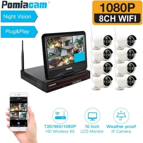 8CH 1080P Home Security Camera System Waterproof Outdoor Night Vision WiFi IP Camera 10 Inch Monitor Wireless WIFI NVR Kits
