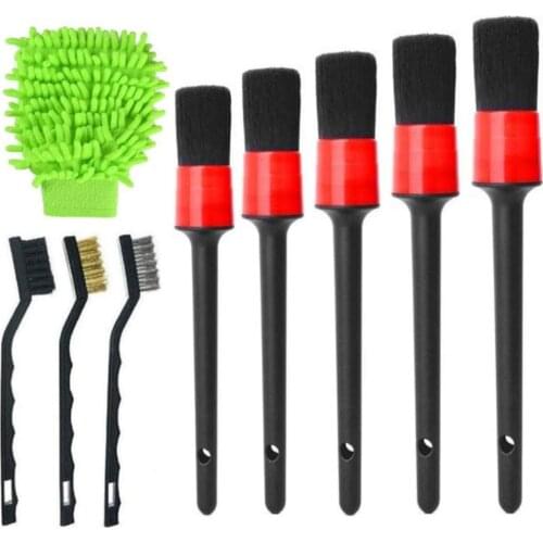 9pcs Car Plastic Round Brush Set For Car Beauty Detail Car Cleaning Multifunctional durable Household Small Brush Tools Set