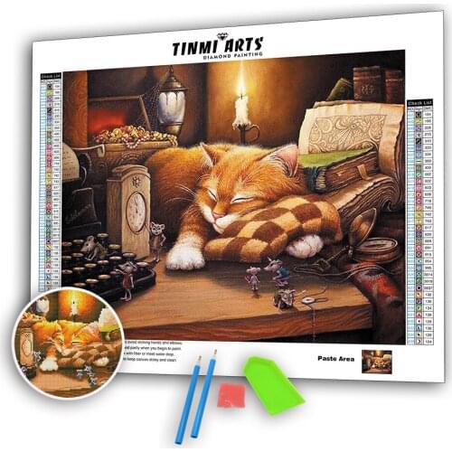 5D Diamond Paintings Full Drill Round Animal Sleeping Cat Mosaic Art Paint with Diamonds Kits Embroidery Sticker Decoration Home