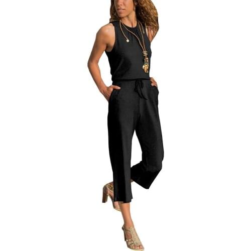 BAMBOOBOY Women Sleeveless Dungarees Loose Pockets Ankle-Length Pants Playsuit Party High Street Style New Jumpsuit FC590