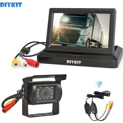 DIYKIT Wireless 5" Foldable TFT LCD Monitor HD Waterproof IR Night Vision CCD Rear View Car Camera for Truck Caravan Bus Van