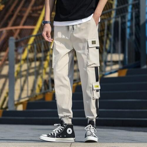 Mens Side Pockets Cargo Harem Pants 2020 Ribbons Black Hip Hop Casual Male Joggers Trousers Fashion Casual Streetwear Pants