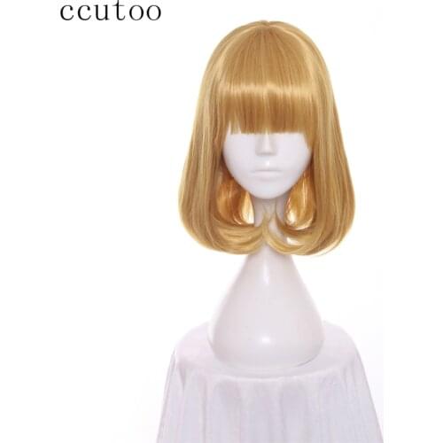 Ccutoo 14" Women Golden Short Synthetic Hairstyles Flat Bangs Bobo Prison School Hana Midorikawa Cosplay Wig Full Hair