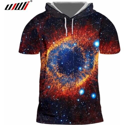 UJWI Black Tshirts Mens Hip Hop Streetwear Punk Style Cap T Shirt Hoodies Universe Printed Hooded T-shirts Hombre Casual Shirts