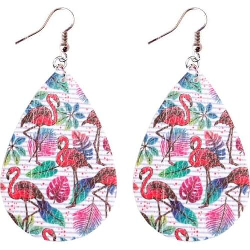 E6921 ZWPON Bohemian Flamingo Monstera PU Leather Teardrop Earrings for Women Trendy Summer Statement Earrings Jewelry Wholesale