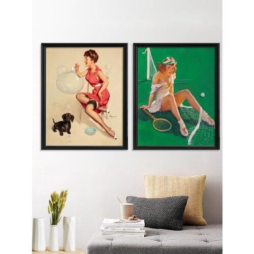 Elvgren Alarm Spotted Moonlight Problem Pin up Fun Roses Borrowed Weighty Pin Up Poster Wall Stiker Prints Gift Room Art Silk