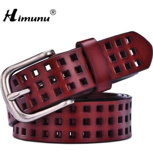 [HIMUNU] Fashion Belt Cowskin Genuine leather Belts For Women Pin Vintage Luxury Hollow Designer Woman Belts High Quality Girdle