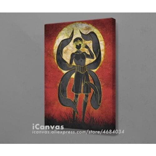 Kaneki Silhouette Retro design Poster Framed Wooden Canvas Wall Art Decoration Prints for Living Room Home Frame Decor Painting