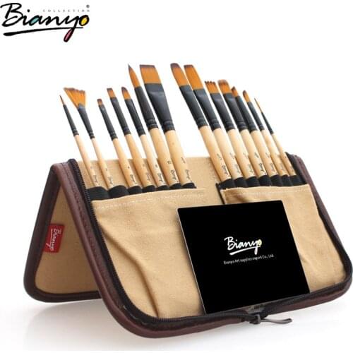 14pcs paint brushes set acrylic watercolor brushes with pencil case for school artists painting drawing