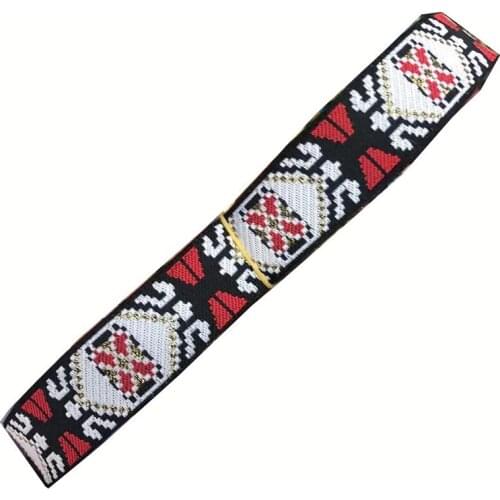 Wide 25mm 10yards/lot Polyester Woven Jacquard Ribbon red blue pattern for hat curtain and clothing accessory LS-5358