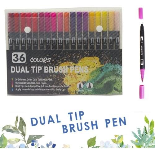 36 Colors Watercolor Art Markers Pens for Drawing Painting Set Brush Markers Dual Tip Fineliner Drawing for bullet Journal