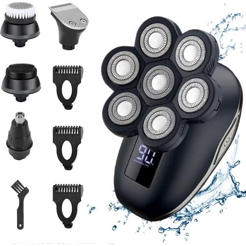 7D Head Electric Shaver for Men Multi Grooming Kit Digital Display Hair Trimmer Beard Razor Wet Dry Facial Shaving Machine