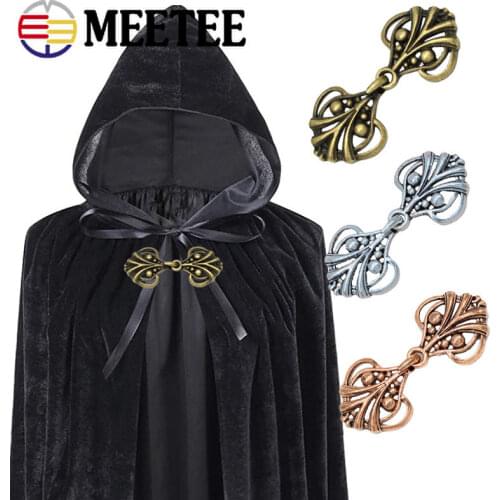 Meetee 2/5pcs 25X55mm Metal Buckle Retro Hook Button for Cloak Sew-On Hook Clasp DIY Coat Garment Button Decor Buckle CN400