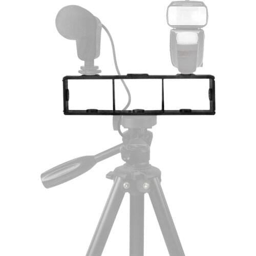 Multi-functional Extension Photography Bracket Cage Holder Rig with Dual Hot Shoe Mount 1/4 Inch Screw Mount Flash Bracket