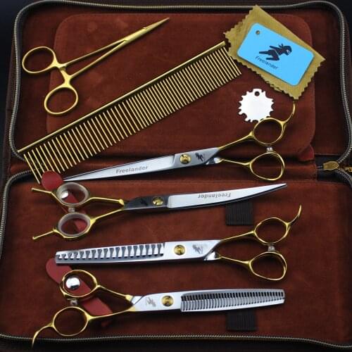 7INCH Pet scissors sets,JP440C, 61HRC ,Straight & Thinning & Curved cutting, 4pcs /set,Free shipping