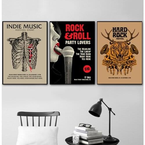 Retro Vintage Poster Rock and Roll Canvas Painting Wall Art Nordic Posters and Prints Wall Pictures for Living Room Decoration