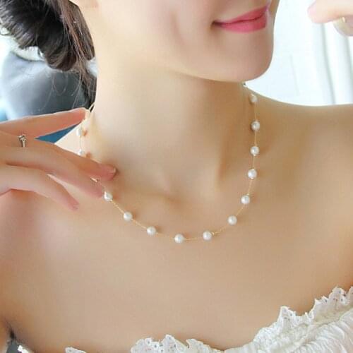 Colliers Chain Imitation Pearl Chain & Necklace Wedding Jewelry Necklace Mens & Womens White Wedding Gift Bijoux Pendant