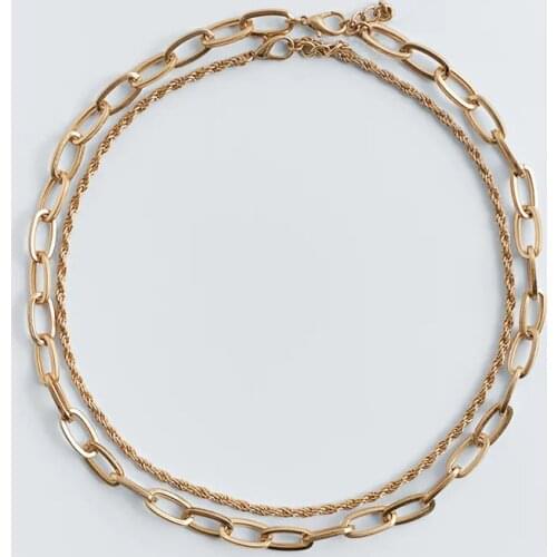 ZA Necklace 2 Pcs/Set Punk Style Simple Ladies Gold Color Metal Rope Link Chain Necklaces For Women Party Statement Jewelry