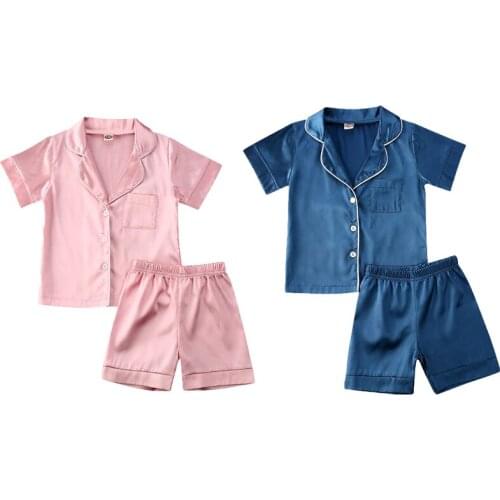 Summer Infant Baby Girls Boys Pajama Sets Casual Solid Short Sleeve V Neck Tops+Shorts 2 Colors Outfit 6M-6Y
