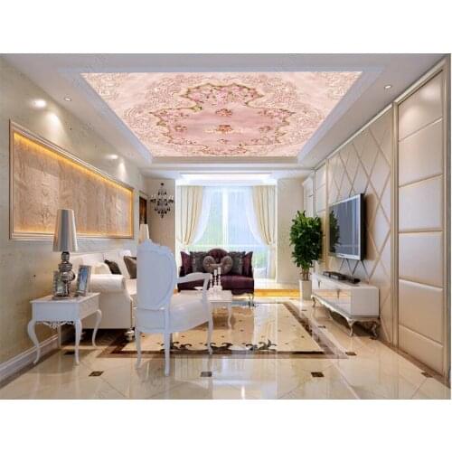 Custom photo 3d ceiling murals wallpaper European angel pink flowers living room decor 3d wall murals wallpaper for walls 3 d