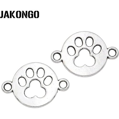 JAKONGO 10pcs Antique Silver Plated Dog Footprint Connectors for Jewelry Making Findings Accessories DIY Craft 24x17mm