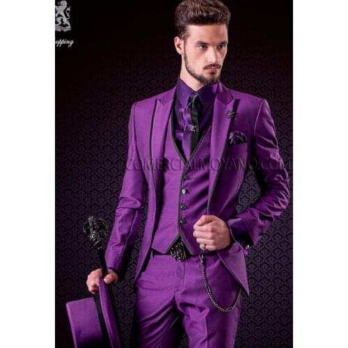 Latest Coat Pant Designs Italian Purple Tuxedo Jacket Slim Fit Men Suit 3 Piece Blazers Custom Groom Prom Suits Terno Masuclino