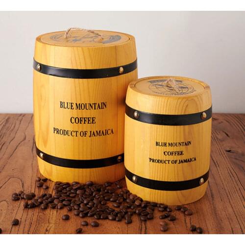 Retro Solid Wooden Coffee Bean Storage Container Vintage Airtight Pine Home Frensh Coffee Bean Jar Bucket