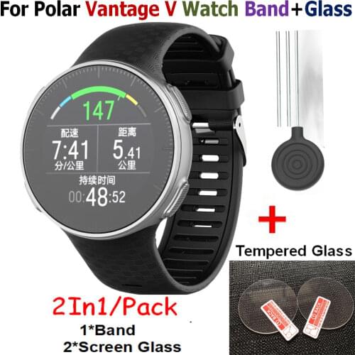 Bracelet Silicone watch Band for Polar Vantage V Screen Tempered Glass Protectors Watchband for Polar VantageV Strap Wrist Bands