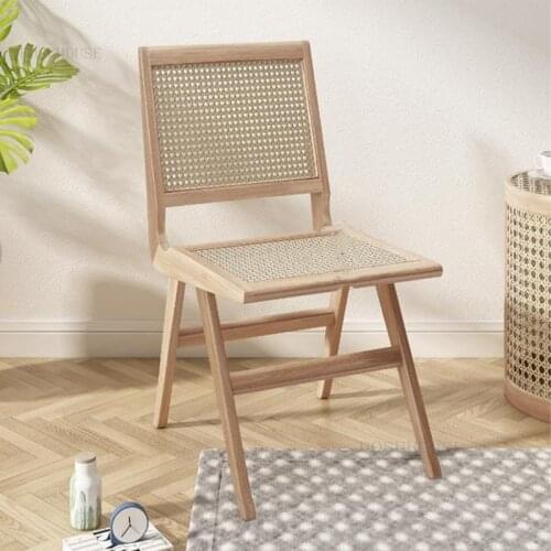 Nordic Solid Wood Dining Chairs Hotel Rattan Leisure Retro Chair Designer Homestay Chair Home Simple Furniture Backrest Chair