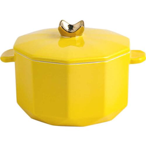 Solid Creative Geometric Design Instant Noodles Bowl Ceramic Handle Salad Fruit Soup Bowl With Lid Rice Pot Food Tureens ZH618