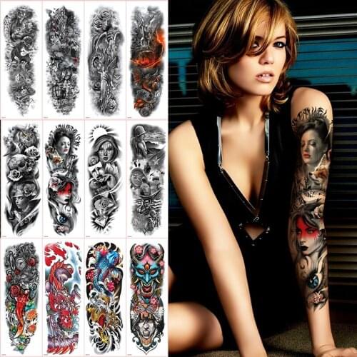 Tattoo sleeve pattern tattoos oversleeve large temporary tattoo long sleeve sexy tatoo for woman halloween body stickers girls